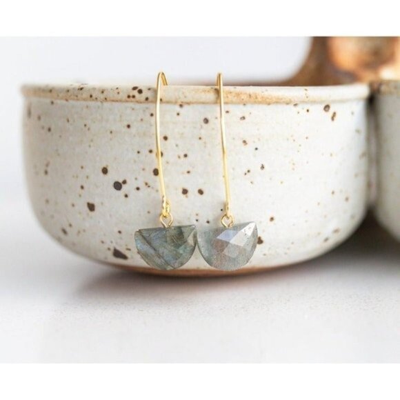 STUNNING Gemstone Dangle Earrings Labradorite Earring WATERPROOF Gold threader - Picture 10 of 14